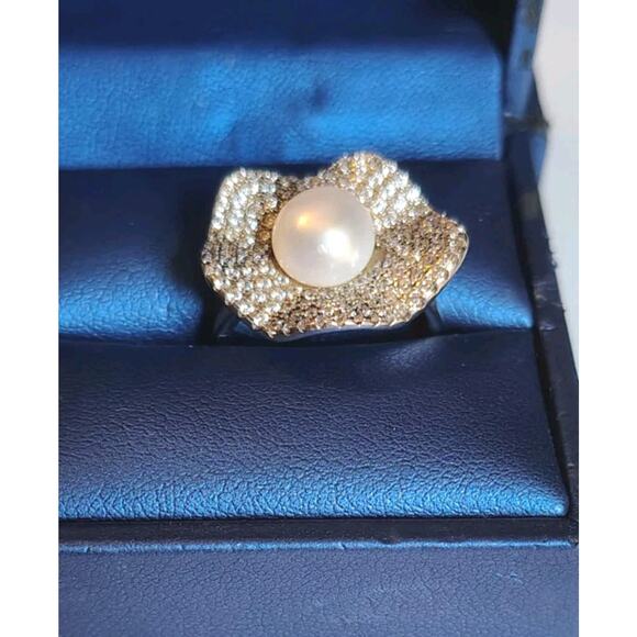 $275 Cultured Freshwater Pearl & Sterling 1 3/8 CT TGW Cubic Zirconia Ring - Picture 9 of 14